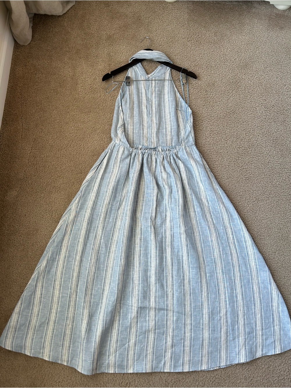 Reformation Blue & White Striped Backless Halter Maxi Dress - Picture 4 of 11